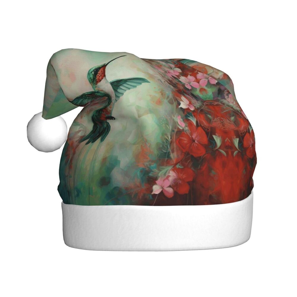 2524 Hummingbirds and Flowers Christmas Hat for Adults, Santa Hats, Holiday